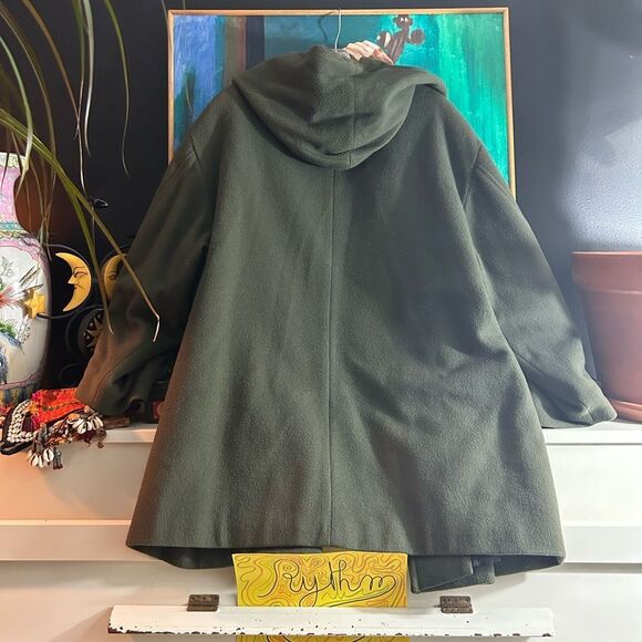 Vintage Y2K 2000s Jacob Olive Hooded Wool Trench Coat L - Picture 10 of 14